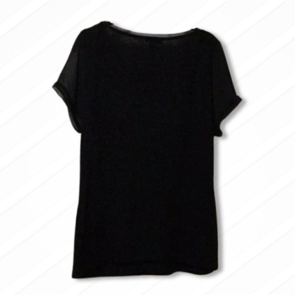 OLSEN Europe Black Crystal Peacock Embellished Blouse Sheer Sleeve M - Picture 4 of 16